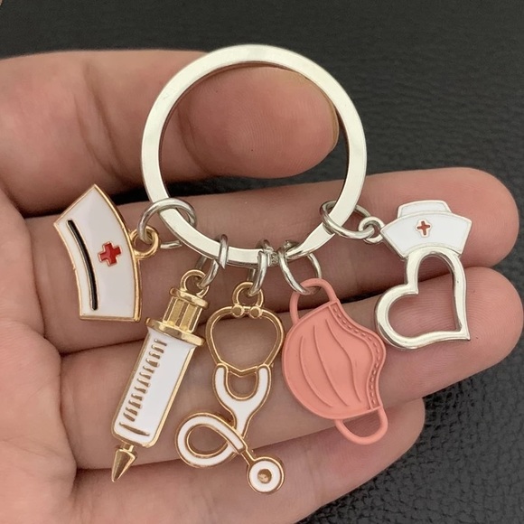 Nurses Keychain with Stethoscope, Nurses Cap & Pink Face Mask - Picture 14 of 16
